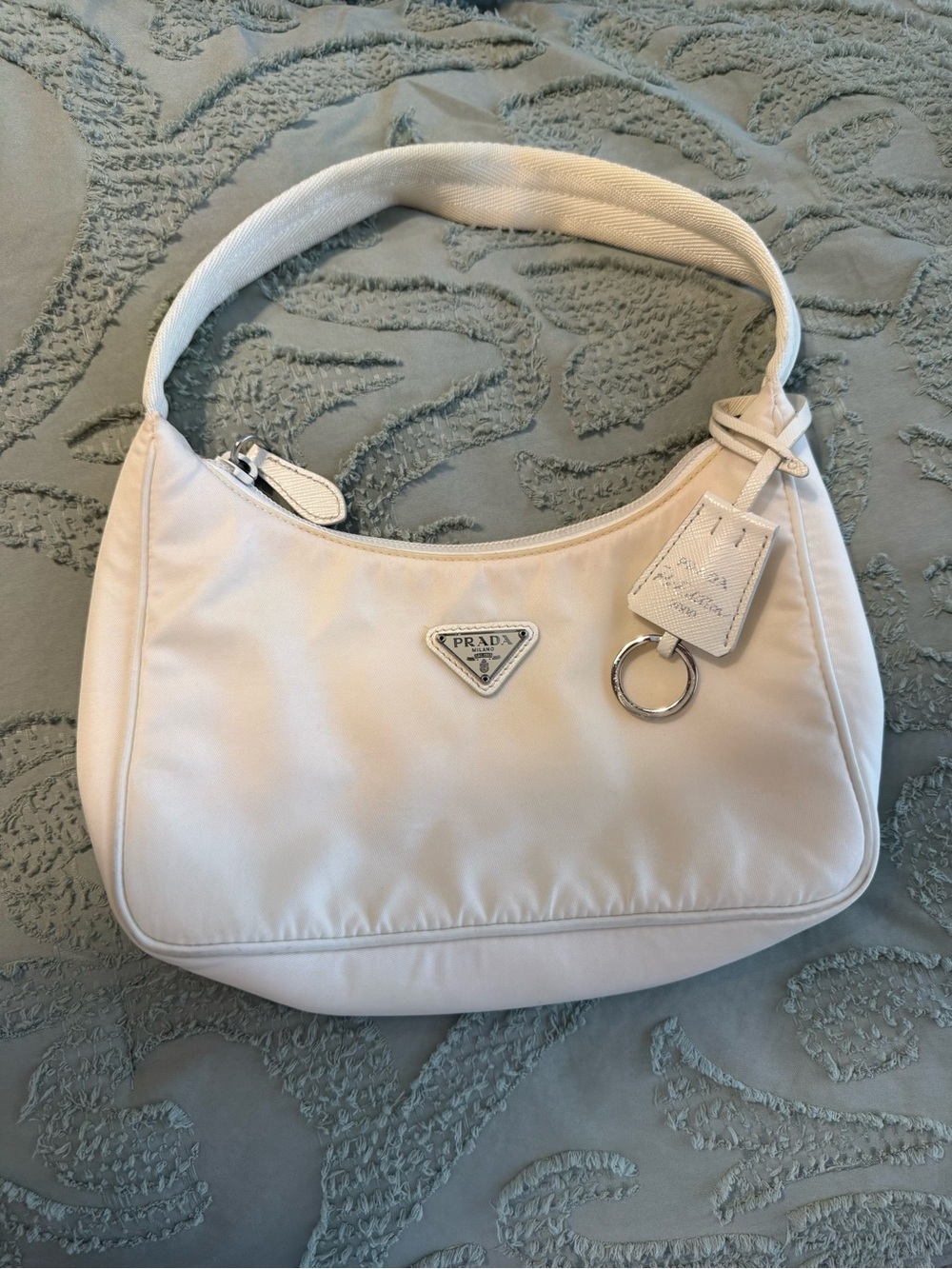 Prada white Nylon Shoulder Bag with Silver Hardware